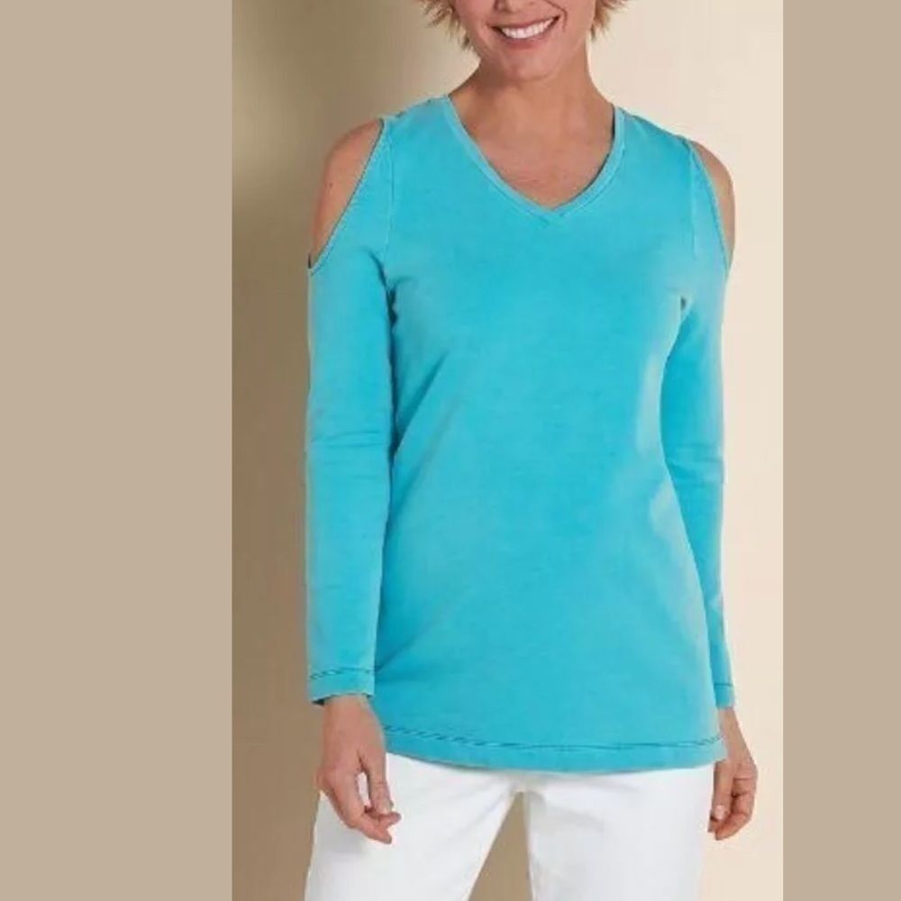 Soft Surroundings Blue Cold Shoulder Top Medium
